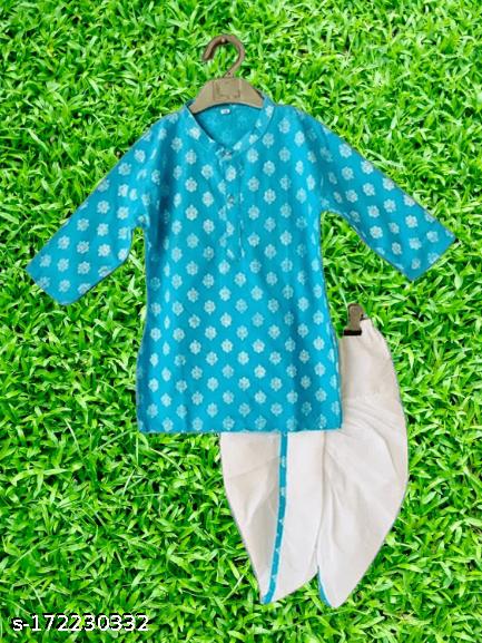 Boy Butii khadi printed pastel colour kurta dhoti