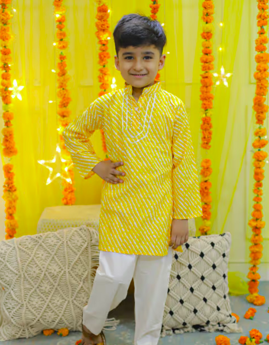 boy's pure cotton leheriya kurta pajama