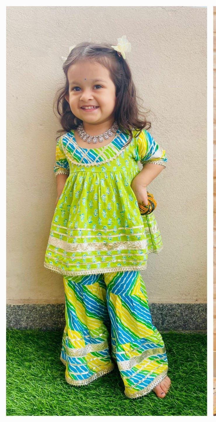 Leheriya printed Peplum sharara for girls