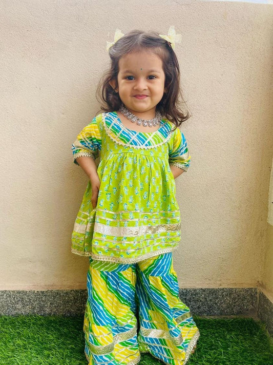 Leheriya printed Peplum sharara for girls